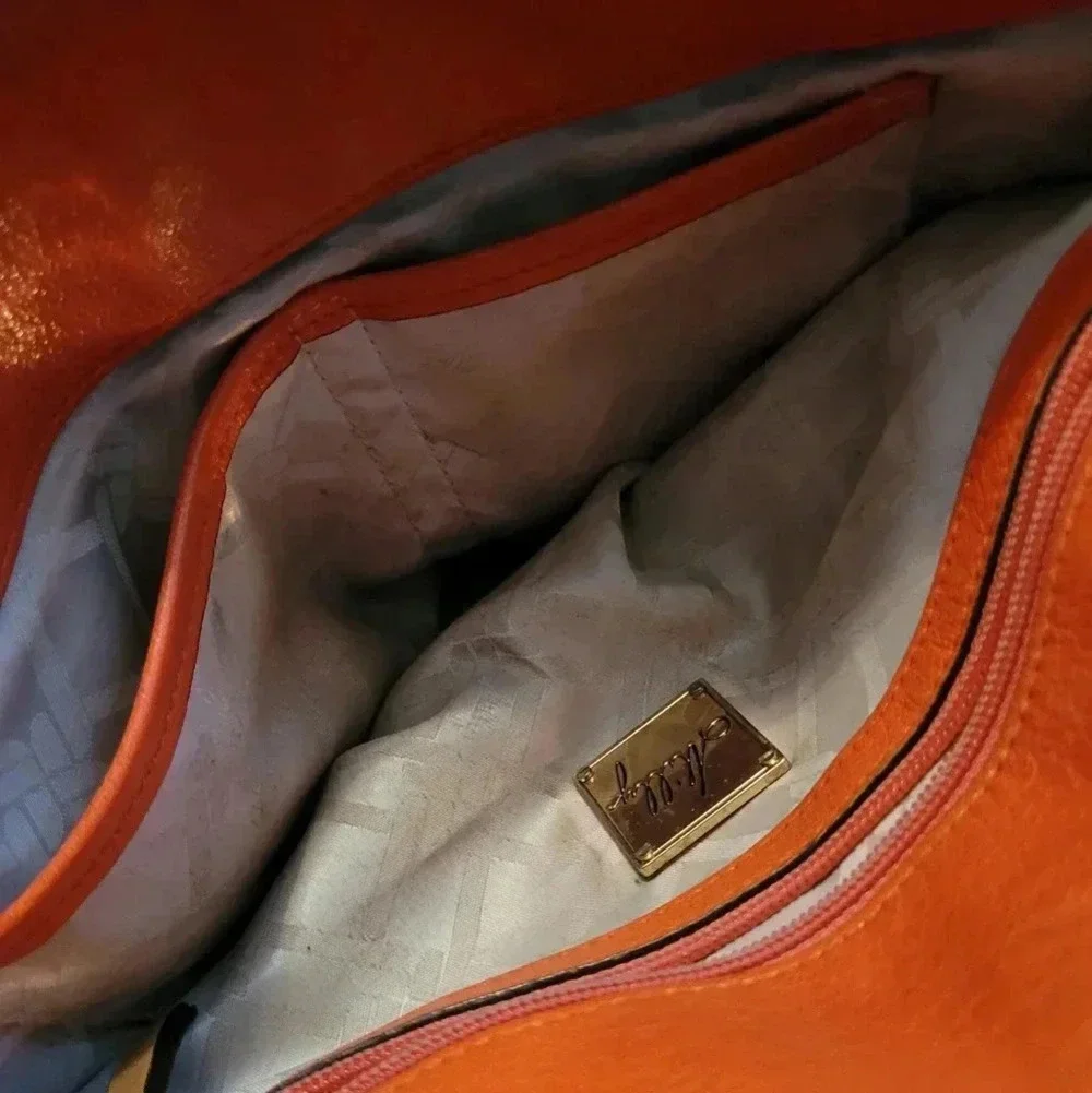 MILLY Orange tan soft leather gold chain link shoulder bag purse contemporary